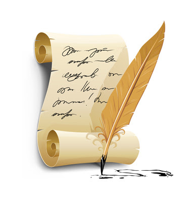 old writing script with ink feather tool - vector illustration