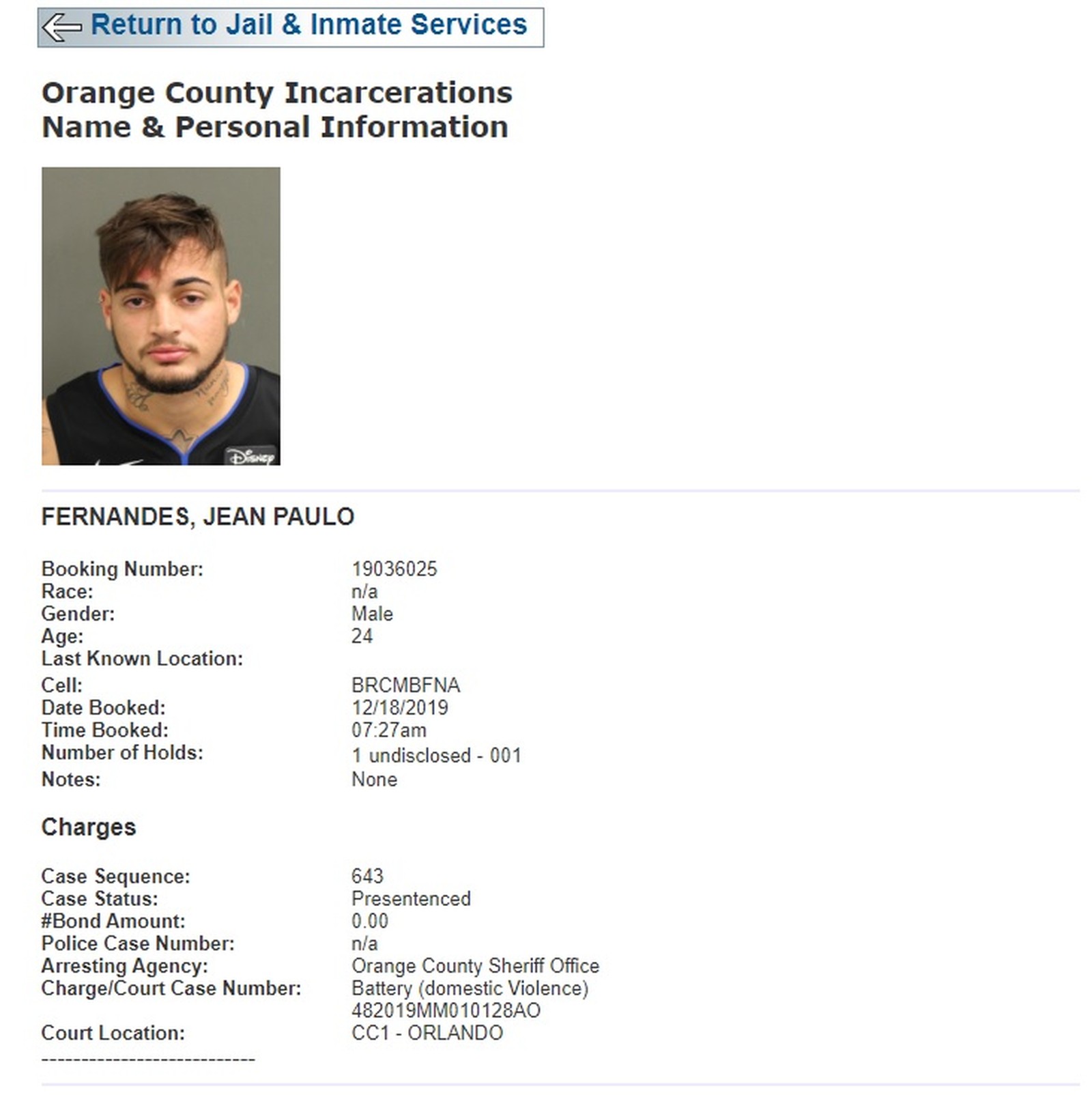 Ficha criminal de Jean nos Estados Unidos — Foto: Reprodução